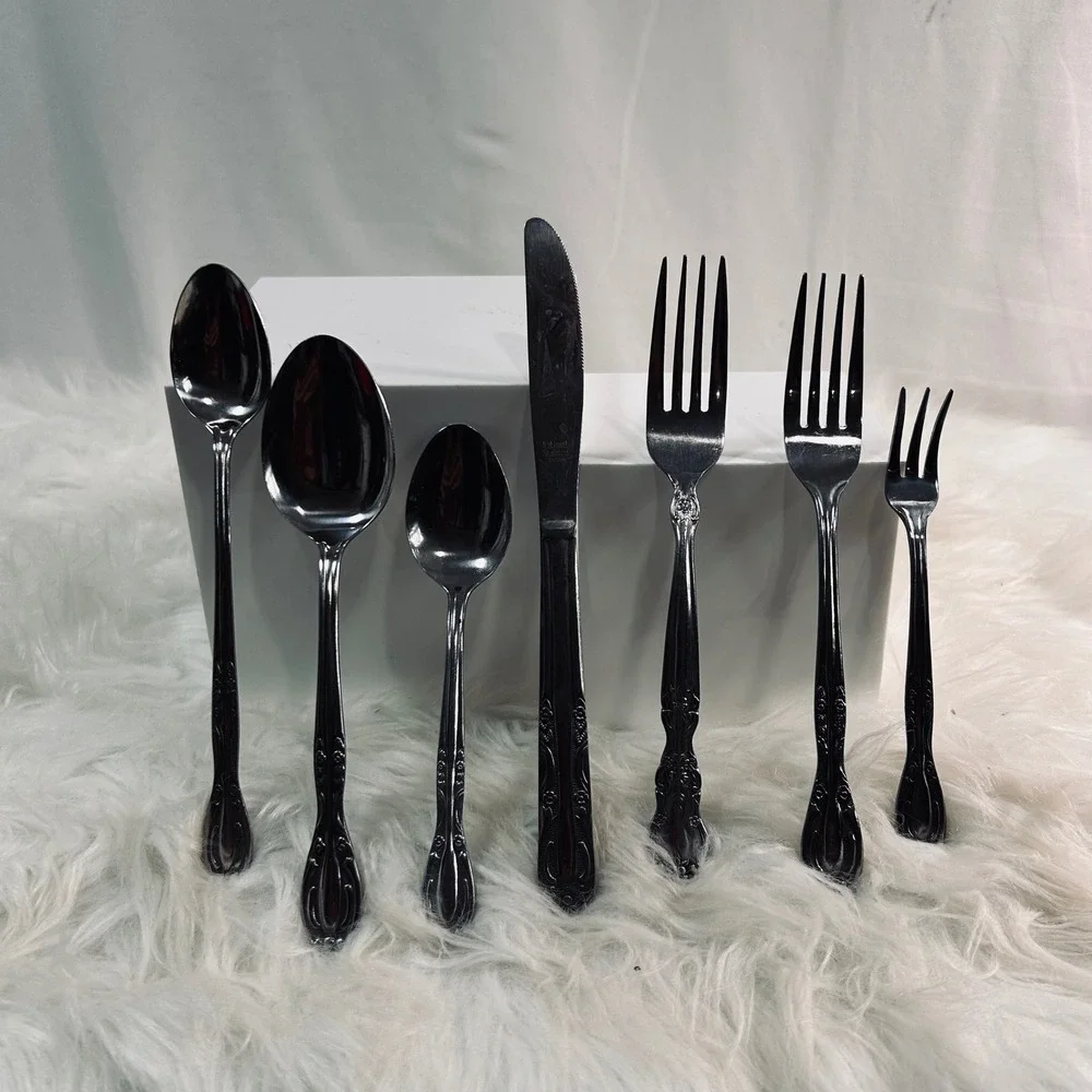 Orleans Silver Royal Rose Stainless Flatware Set 7 Piece Japan Floral Vintage‎